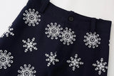Foridol Floral Embroidery Cropped Pants Women Summer Casual Zip Navy Blue Fashion Female Pants Pantalones 2025 Mujer