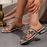 Luxury Crystal Butterfly Sandals for Women Summer Hollow Out Square Heels Sandals Woman Elegant Med Heel Party Shoes Plus Size