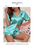 Luxurious Satin Pajama For Women Turn-down Collar Button Top & Shorts Sleepwear & Loungewear for Summer Home Clothes Suit