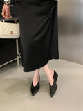 Summer Fashion Wedges Half Slippers Women French Elegant Pointed Toe Suede Leather Party Mule Girls Slides Zapatos Mujer Dress