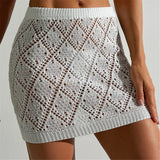 Sexy Hollow Out Crochet Knitted Tunic Beach Cover Up Cover-ups Beach Dress Beach Wear Beachwear Mini Skirt Female Women K6587