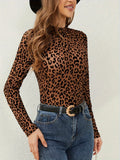 European and American sexy single-layer bra, stand-up collar, mesh bottoming top, women's leopard print inner top