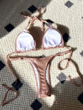 PU Leather Pearls Bikini Mini Micro Thong Bikinis Women Swimwear Female Swimsuit Two-piece Bikini Set Halter Bathing Suit Swim