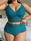 Women's Plus Size Sexy Lingerie Set Lace Floral Mesh Unlined Wireless Bra Breathable Sexy Lace Trim Panties 1Xl-4Xl