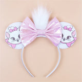 Kawaii Disney Mickey Mouse Ears Headbands For Girls Marie Cat Hairbands Headwear Adults Women Sequined 5" Bows Hair Accessories