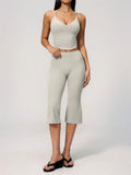 Summer New Yoga Clothing Women Solid V Neck Slim Sports Tank Top Athletic Wear High Waist Butt Lift Mid Pants Gym Fitness Suits