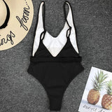 V Neck Ribbed High Cut Women Swimwear One Piece Swimsuit Female Backless Monokini with Waist Belt Bathing Suit Swim Beachwear