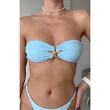 New Metal Star Bandeau High Cut Thong Bikini Women Swimwear Female Swimsuit Two-Pieces Bikini Set Bather Bathing Suit Swim V6422