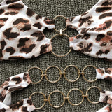Metal Rings Leopard Brazilian Bikini Women Swimwear Female Swimsuit Two-piece Bikini set Thong Bather Bathing Suit Swim V1441