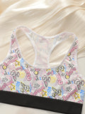 Women's cartoon pattern underwear set with steel ring gathering push up work vest shock-absorbing sports bra set C2807