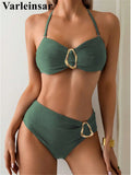 S - XL Metal Ring Halter Female Swimsuit High Waist Bikini Women Swimwear Two-Pieces Bikini Set Bather Bathing Suit Swim V6933