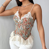 Prairie Chic Style Women's Tank Top French Style Crop Tops Lace Strapless Camisole Lace up Fishbone Corset Lady Summer Outfit