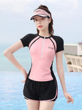 New Short Sleeve High Waist Two Pieces Swimwear Women Swimsuit Hot Spring Surf Bathing Swimming Suit Female Beach Wear