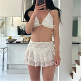 With Skirt Ruffled Frilled Halter Bikini Female Swimsuit Women Swimwear Three-pieces Bikini set Bather Bathing Suit Swim V7788