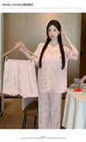 Women's padded pajamas spring and summer three-piece silk home clothes can be worn outside