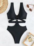 S - XL V Neck High Cut Out One Piece Swimsuit Women Swimwear Female Bather Monokini Cross Bandage Bathing Suit Swim Beachwear