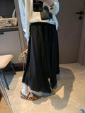 Spliced Lace Elastic High-waisted Slimming Skirt White Lace Trim Skirt Elastic Waist Casual Summer Style Skirt For Women 6S7Q