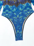 2026 Printed Long Sleeve with Long Pants Sexy One Piece Swimsuit Women Swimwear Female Flowers Padded Bather Bathing Suit Swim