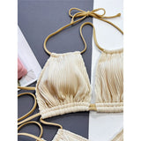 Sexy Wrinkled Tummy Cut Out Halter One Piece Swimsuit Women Swimwear Female High Leg Cut Monokini Bather Bathing Suit Swim K5607