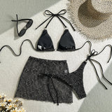 3PCS With Hollow Out Skirt Halter Bikini Female Swimsuit Women Swimwear Three-pieces Bikini Set Bather Bathing Suit Swim V6451