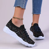 Mixed Color Knitted Platform Sneakers Women Spring Summer Casual Thick Sole Sports Shoes Woman Lace Up Non Slip Walking Shoes