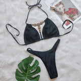 Extreme Mini Micro String Diamond Bikini Women Swimsuit Female Triangle Swimwear Two Pieces Bikini Set Halter Bathing Suit Swim