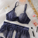 Toucheart 4PCS Lingerie Sexy Set Solid Color Cut-out Garter Strap Slim See-through Butterfly Fine Knot Shoulder Strap Bra