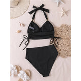 S - XXL 2026 Ribbed Halter Mid Waist Bikini Female Swimsuit Women Swimwear Two-Pieces Bikini Set Bather Bathing Suit Swim V6447