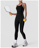 High Stretch Body Shaping Yoga Jumpsuit Women Black Patchwork Hollow Out Back Cross Fitness Sports One Piece Workout Bodysuits