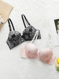Women's 2-piece Sexy Bra With Printed Pattern And Steel Ring Gathered Push Up Bra Women's Daily Close Fitting Casual Bra A3154