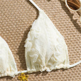 3PCS With Sarong Flower Lace Halter Bikini Women Swimwear Female Swimsuit Three-Pieces Bikini Set Bather Bathing Suit Swim V8277