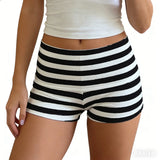 Summer Women's Striped Fold Over Shorts Fashionable Casual Cozy Elastic Waist Pajamas Sleeping Shorts