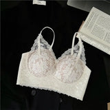 European French Lace Bralette Small Bust Push Up Anti Sagging Comfort Bras for Women Lace Back Thin Style Elegant Everyday Wear