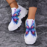 Fashion Butterfly Print Knit Sneakers for Women Breathable Mesh Platform Sneakers Shoes Woman Plus Size Thick Sole Walking Shoes