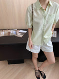 Turn-Down Collar Loose Short-Sleeve Shirt Women White Short Sleeve Shirt Chest Pocket V Neck Button Casual Summer Blouse H9EH