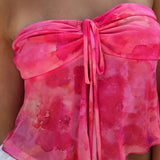 Summer Tank Tops for Women Sleeveless Tie-dye Print Cropped Street Vest Fashion Ruffle Tube Tops