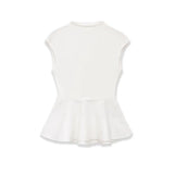 Women's Fashion Casual Sleeveless Half-High Collar Short Skirt Hem Top White Sleeved Peplum Top High Neck Slim Fit Casual KUAT