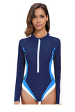 Long Sleeved Sun Protection One-piece Sports Swimsuit for Women High Elasticity Slim Zipper Sports Bikini Monokini Surfing Suit