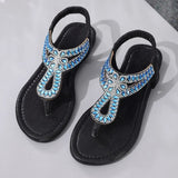 Luxury Rhinestone Clip Toe Sandals Women Summer Plus Size Slip On Flat Sandles Woman Soft Sole Non Slip Beach Sandalias Mujer