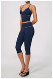 Summer Color Blocking Yoga Suit Women Tracksuit Hanging Neck V Neck Slim Sports Vest Tight Hip Lifting Capri Pants Fitness Sets