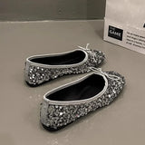 Fashion Silver Bling Low Top Single Shoes for Women New Low Heels Bow-Knot Single Shoes Ladies Hot Sale Plu Size Shoes Mujer