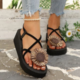 Summer Thick Bottom Bohemian Sandals Women Flowers Decor Non Slip Platform Beach Sandles Woman Plus Size 42 Light Eva Sandals