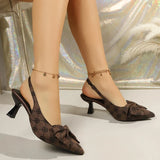 Fashion Design Stiletto High Heel Sandals Women Sexy Pointed Toe Printed Mules Sandals Woman Plus Size 43 Bowknot Party Shoes