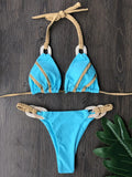 Splicing Halter Knitted Bikini Women Swimwear Female Swimsuit Two-pieces Bikini Set Brazilian Bather Bathing Suit Swim Beachwear