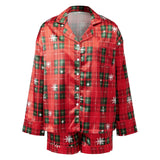 Women’s 2025 2 Piece Christmas Pajamas Set Long Sleeve Button Down Shirt + Shorts Set Summer Fall Lounge Clothes