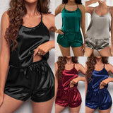 Women's Sleepwear Sexy Satin Comfortable Pajama Sets Nightwear Sleeveless Tops+Shorts 2Pcs Sets for Women Summer Home Pijama Set