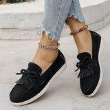 Retro Tassel Bowknot Flats Shoes Women Solid Color Faux Suede Flat Shoes Woman Wear Resistant Plus Size 36-43 Casual Shoes Lady