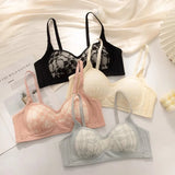 Summer Lace Half Cup Bra Small Bust Beachwear Gathering Light Support Pure Bralette Ultra Thin Wirefree Set AU MOYISU S-XL-32-38