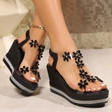 Rhinestone Flowers Wedges Sandals Women 2026 Luxury Crystals Chunky Platform Sandles Woman Clear Pvc Super High Heel Party Shoes