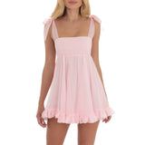 Women Sleeveless Mini Dress Summer Tie-up Straps Floral Print Backless A-Line Dress for Party Beach Streetwear
